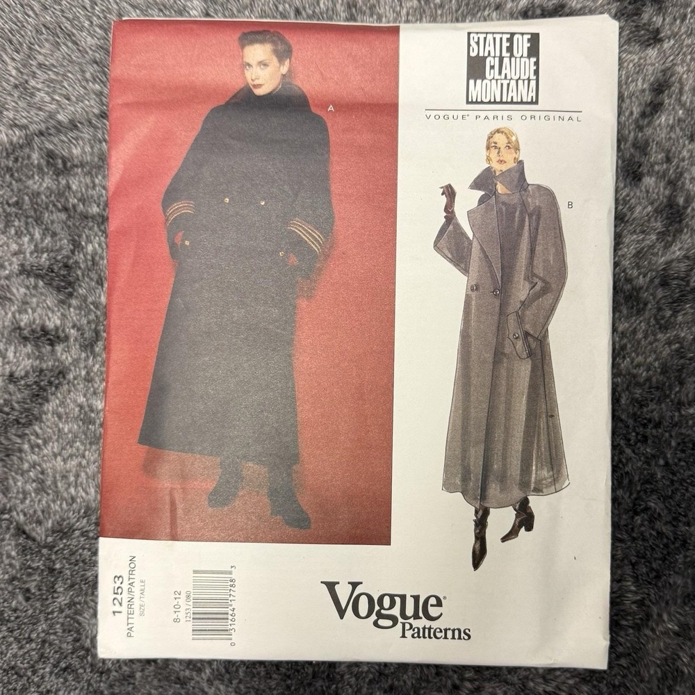 VOGUE Paris Original Misses' Coat Claude Montana Pattern # 1253 Size 8-12 UNCUT